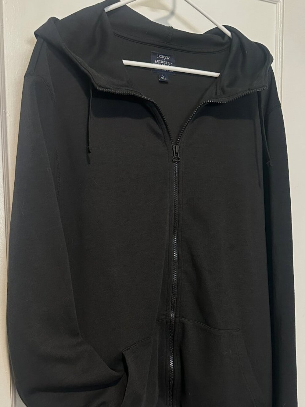 J.Crew Men's Authentic Fleece Full-Zip Hoodie - Black - Size Large👕 Description